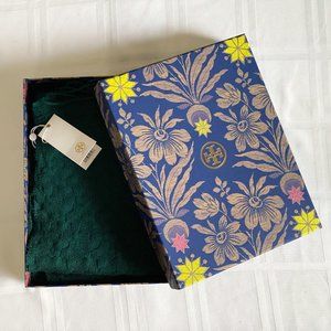 Tory Burch WHIPSTITCH WOVEN T SCARF Wool Malachite/navy NWT